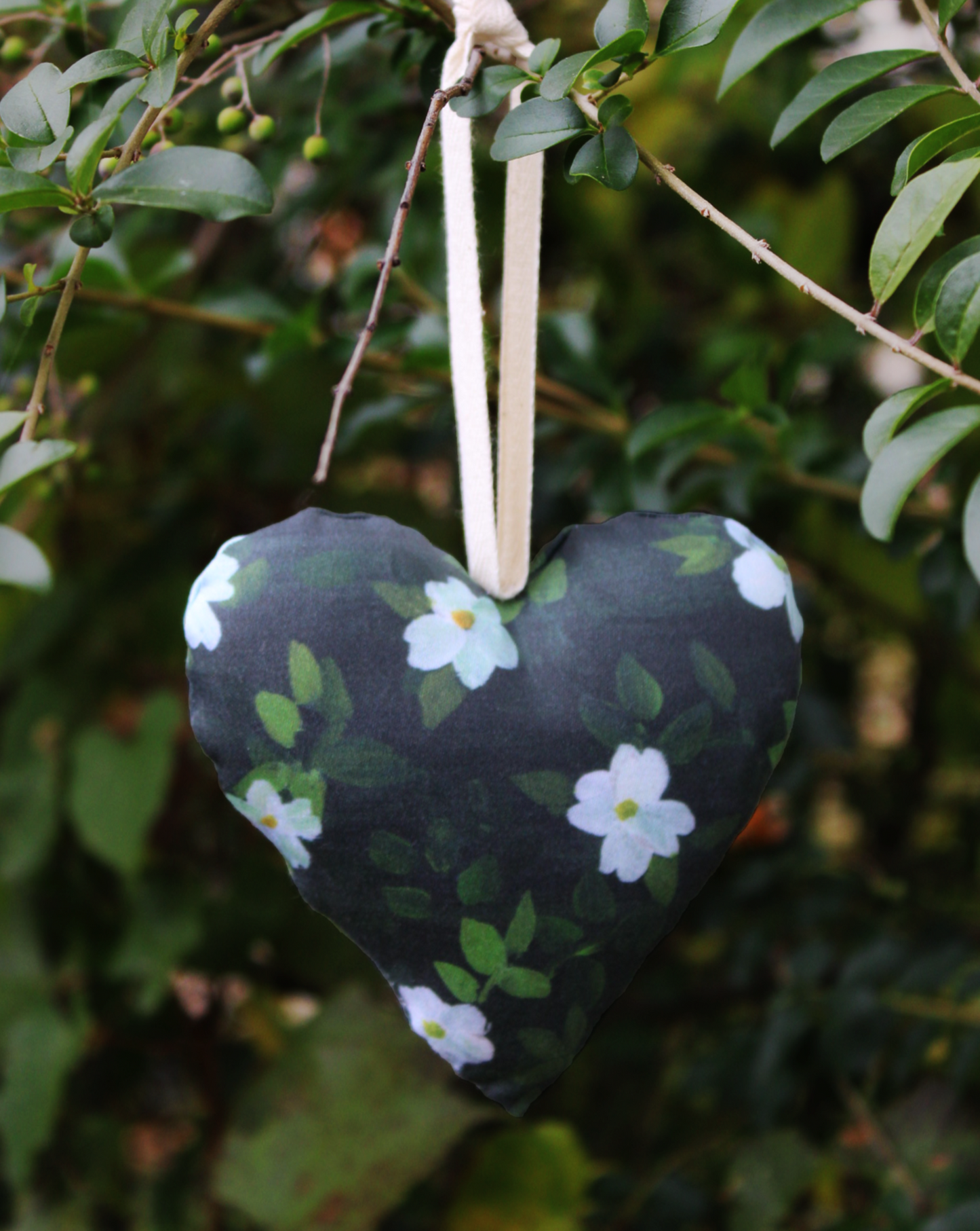 Black Floral Organic Cotton Heart Ornament
