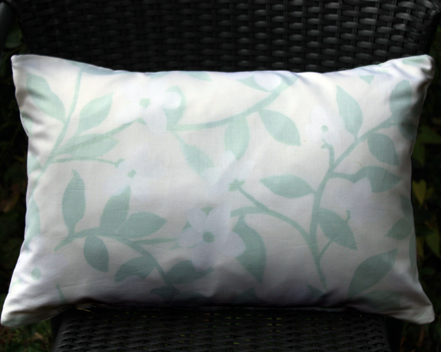 Green and White Floral Organic Cotton Throw Pillow Cover