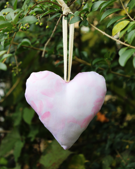 Pink Abstract Floral Organic Cotton Heart Ornament