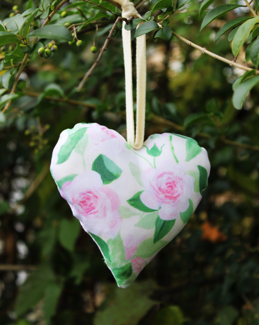 Pink Roses Floral Organic Cotton Heart Ornament