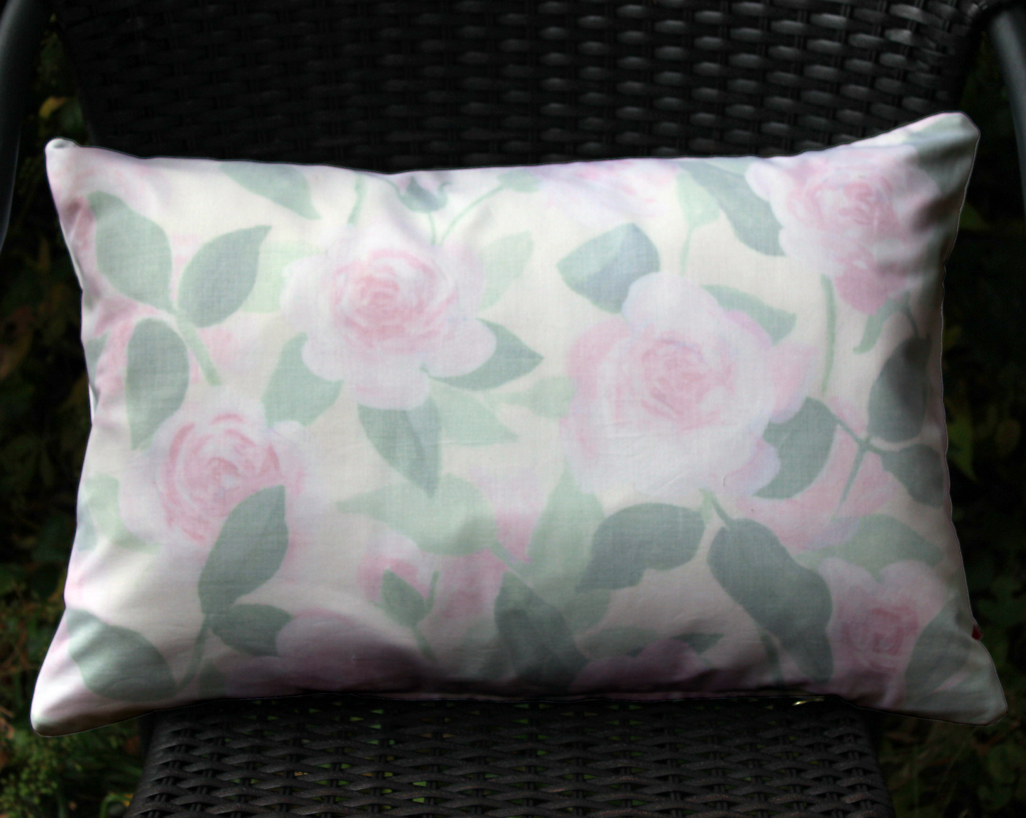 Pink Roses Floral Organic Cotton Throw Pillow Cover